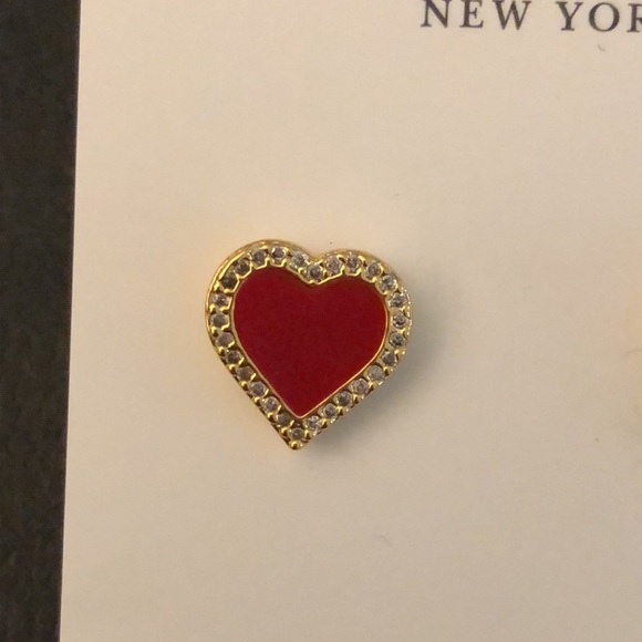 Kate Spade Gold Tone Take Heart Red Enamel & Clear CZ Heart Stud Earrings NWT - Picture 8 of 14